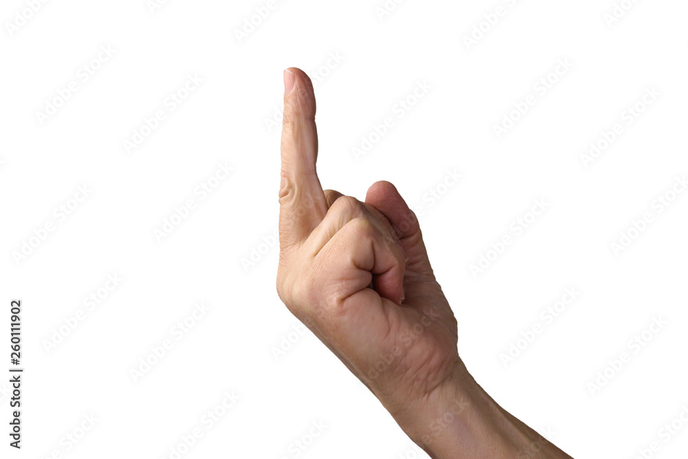 Old man hand isolated on white. Aged man hand show middle finger on. Part of set. Old man hand isolated on white. Aged man hand show middle finger on. Part of set.