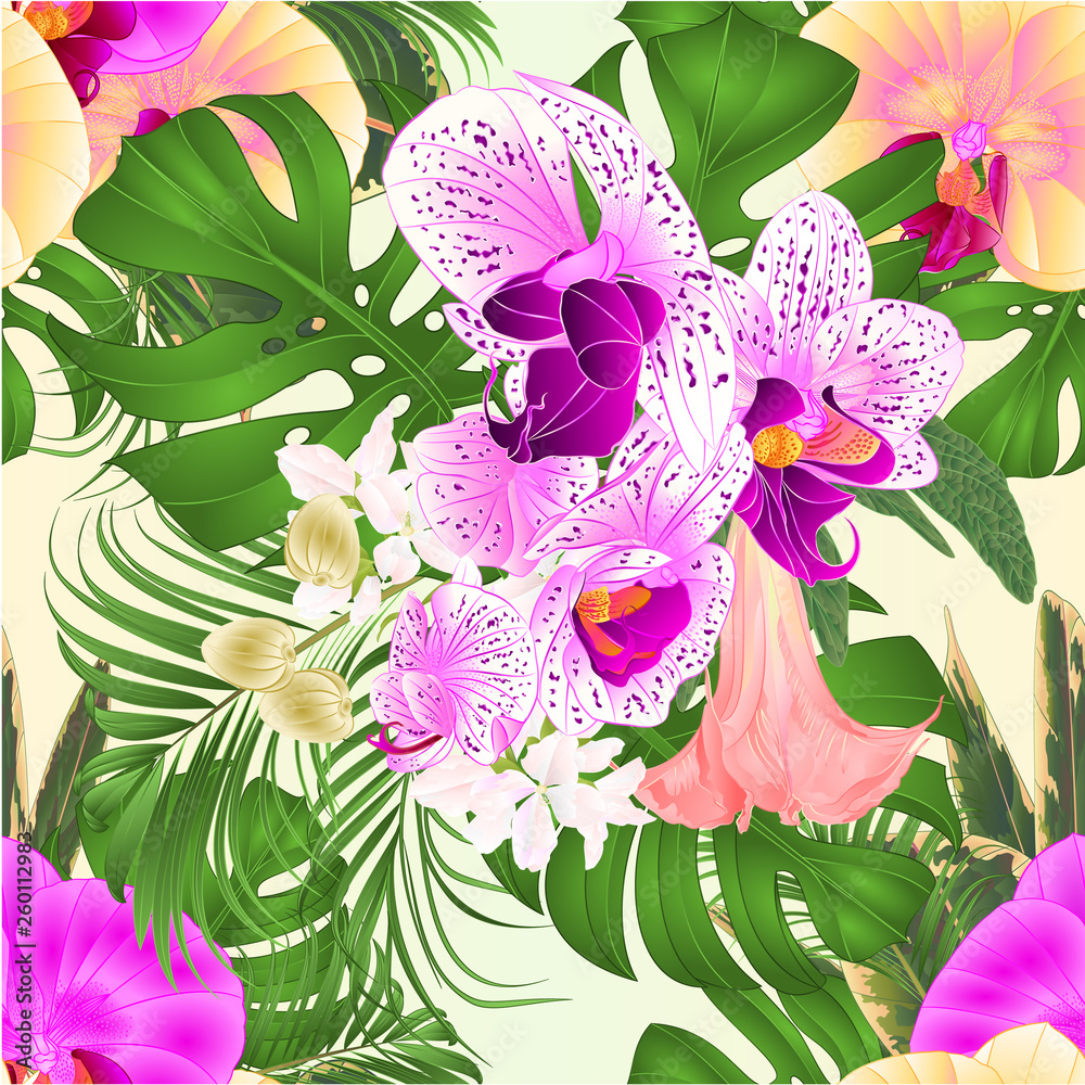 Seamless texture bouquet with tropical flowers floral arrangement, with ...