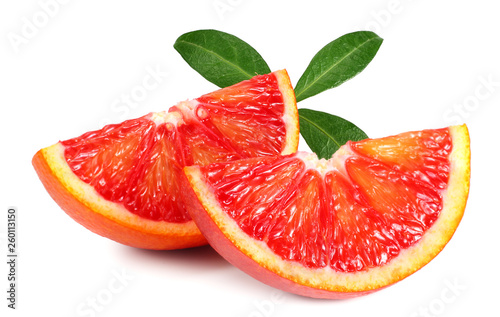 Wallpaper Mural Slice of red blood orange with leaf isolated on white background Torontodigital.ca