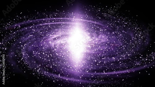 Animation of rotating spiral galaxy in deep space with stars and nebula.
