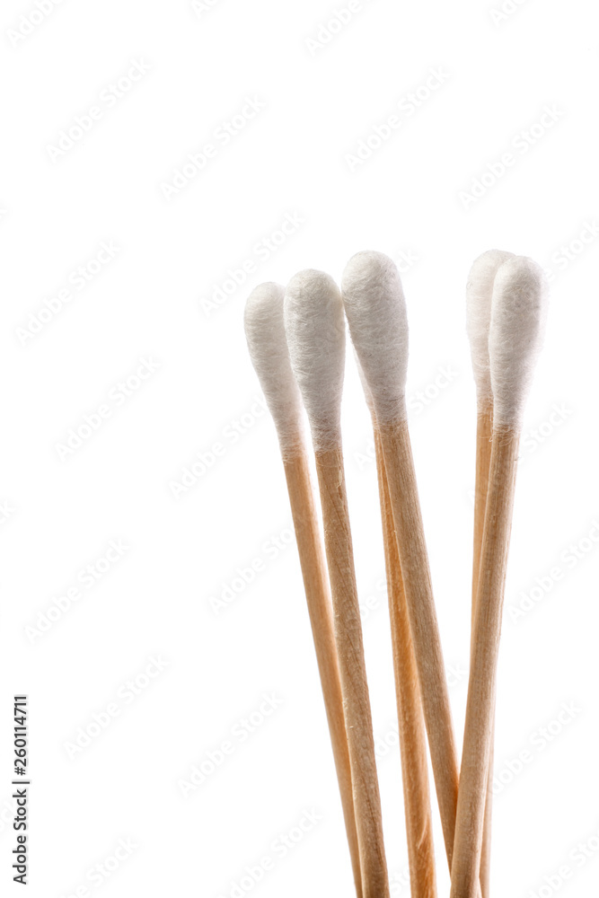 Eco-friendly materials. Wooden, cotton swabs on a white background. Eco-friendly materials. Wooden, cotton swabs on a white background.