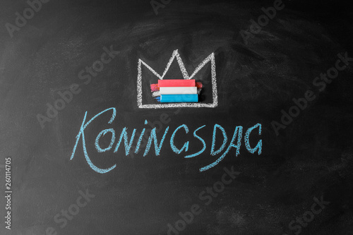 Holland traditional festival Koningsdag Kings day on chalkboard photo