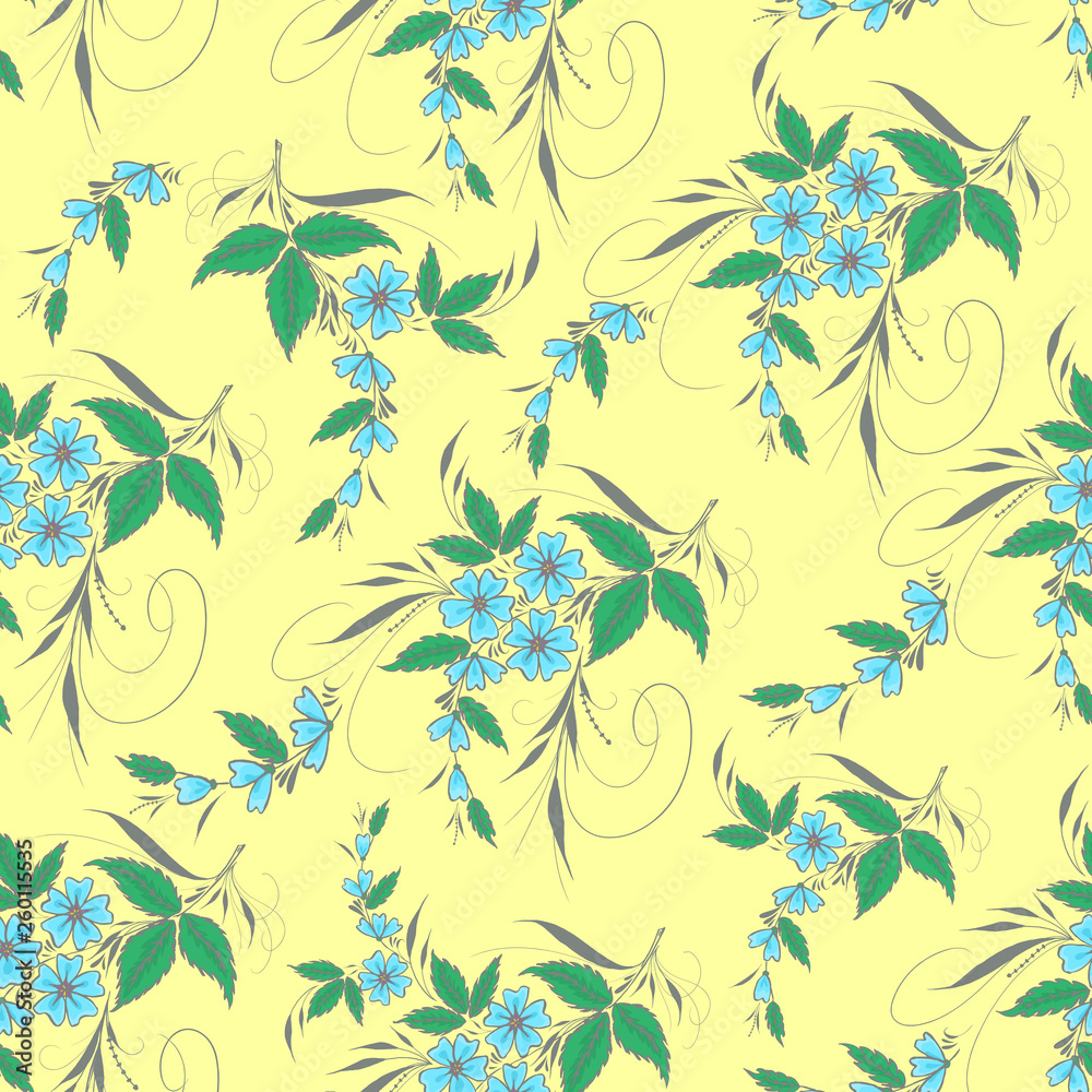 Seamless pattern a bouquet of flowers in the style of Russian painting. Design element for packaging, greeting cards, invitations. Vector sketch. Handmade Image.