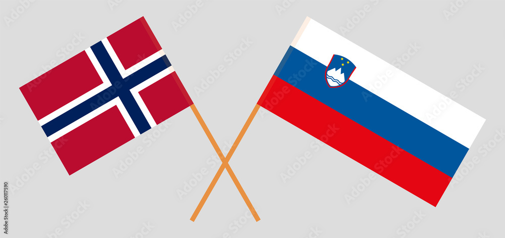 Slovenia and Norway. The Slovenian and Norwegian flags. Official colors. Correct proportion. Vector