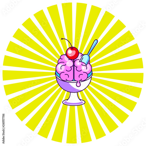 Brain icecream funny cartoon icon vector.