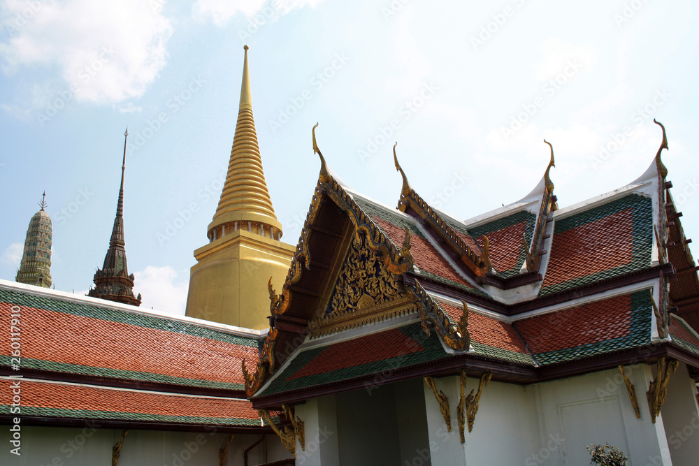 Fototapeta premium 07 February 2019, Bangkok, Thailand, Royal Palace temple complex. Buildings and architectural elements.