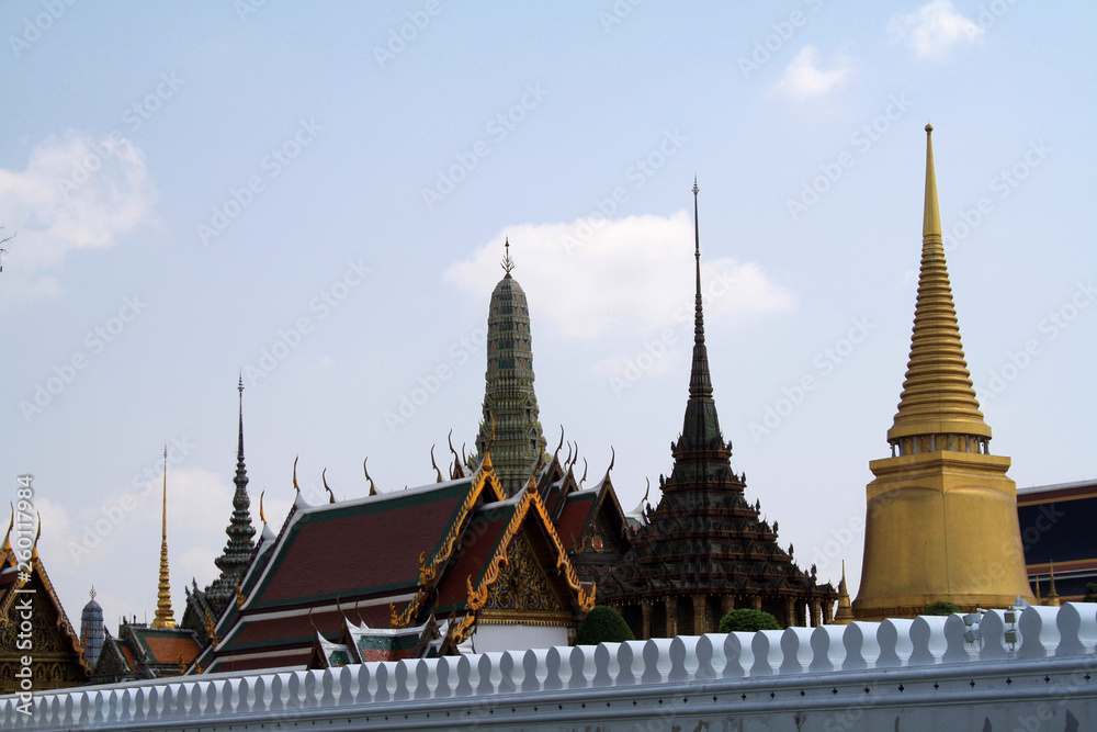 Fototapeta premium 07 February 2019, Bangkok, Thailand, Royal Palace temple complex. Buildings and architectural elements.