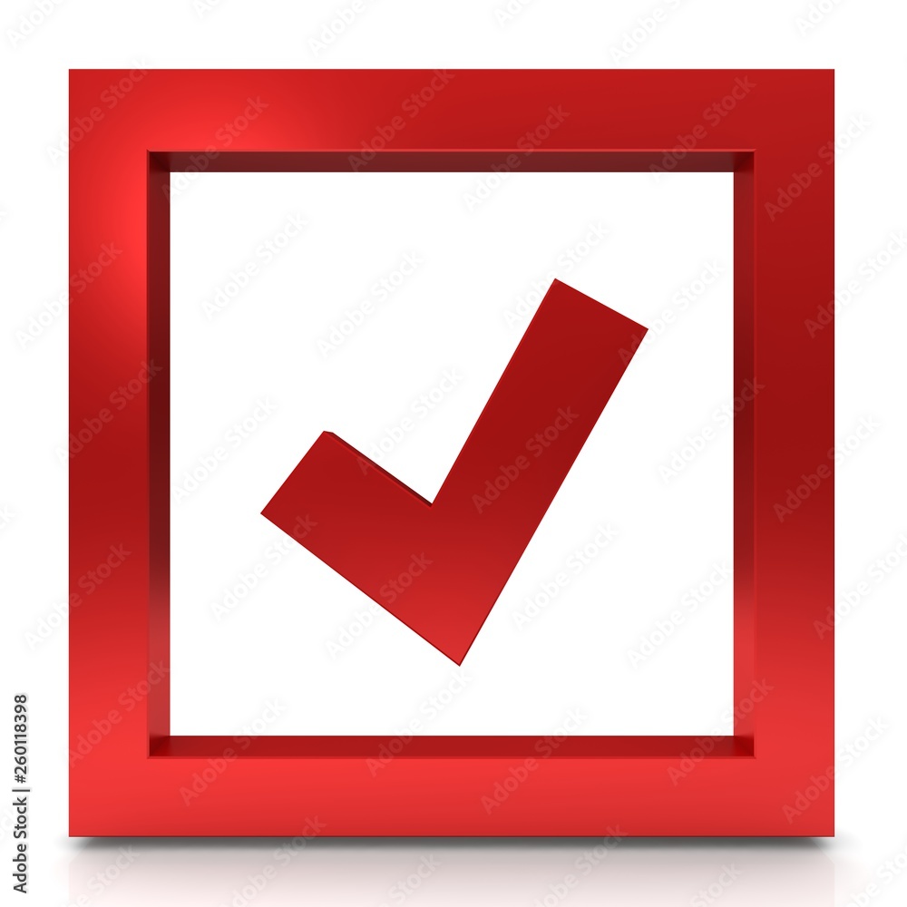 check box tick sign hook symbol red 3d tally ok render logo isolated on white background check box tick sign hook symbol red 3d tally ok render logo isolated on white background