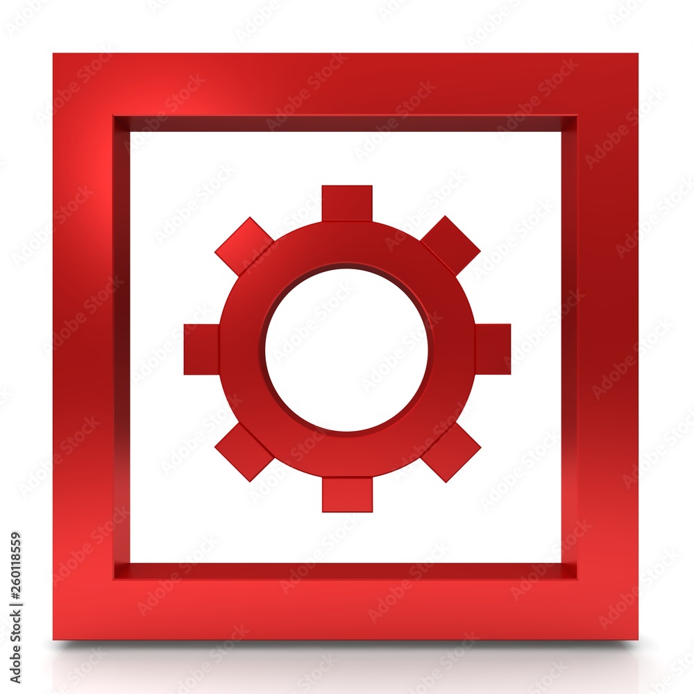 gear icon symbol working process options settings technology sign red 3d render logo isolated on white background