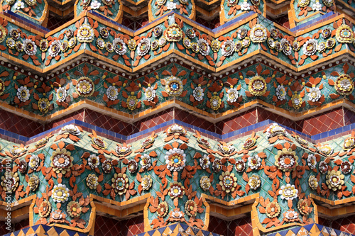 07 February 2019  Bangkok Thailand. Patterns on the walls of buildings in the temple complex Wat Pho.