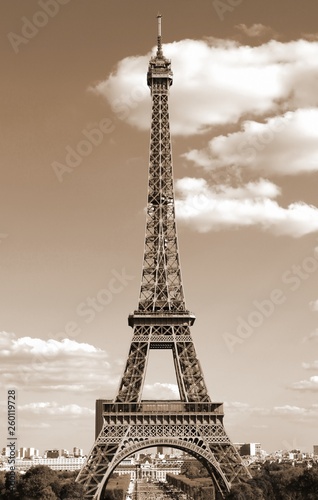Eiffel Tower in Paris France with sepia tone effect