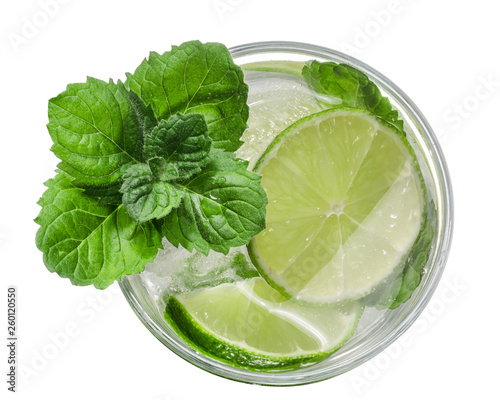 Mojito cocktail, top view, paths