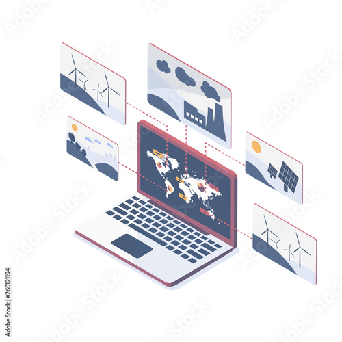 Concept of statistics alternative Energy Sources.  Problems of earth ecology. Atmospheric pollution. Ecology Research of the Earth. Vector illustration.
