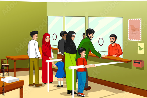 People in Post Office Illustration