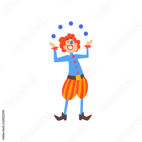 Happy Clown Juggling with Balls in Circus Show Cartoon Vector Illustration