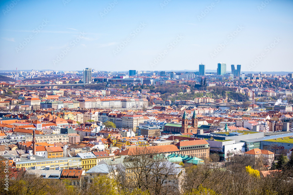 Aerial view of Smichov area in Prague from Petrin hill, Prague, Czech Republic