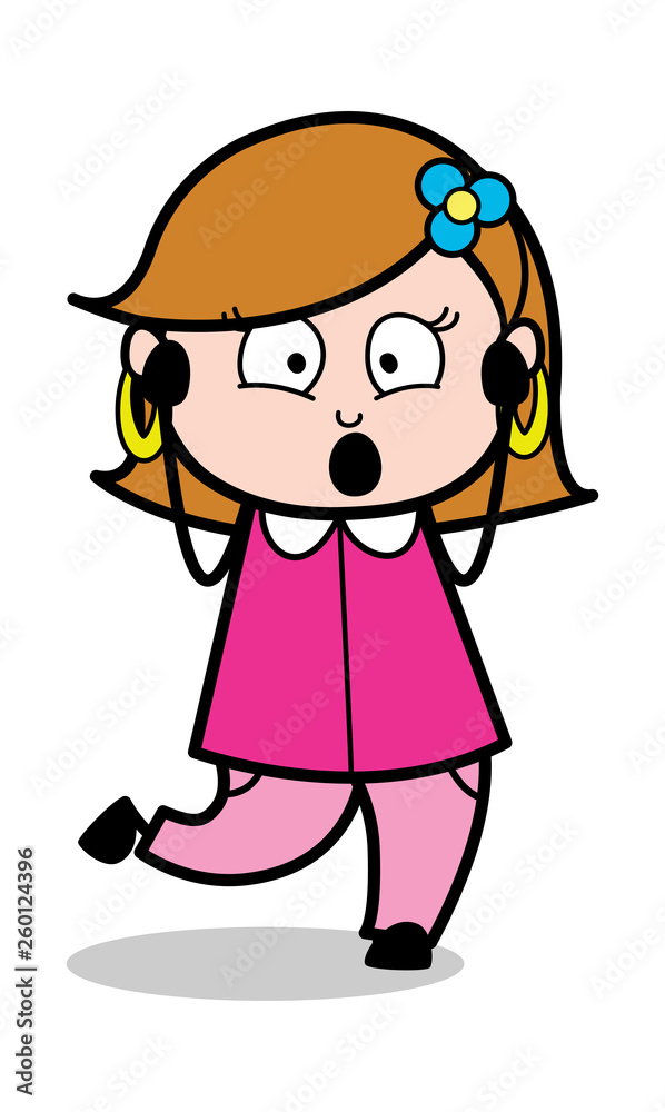 Shocked - Retro Cartoon Female Housewife Mom Vector Illustration