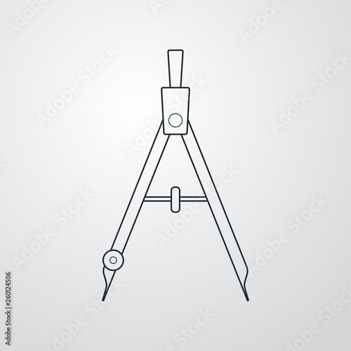Icono plano lineal compás en fondo gris
