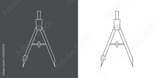 Icono plano lineal compás en gris y blanco