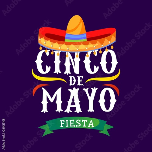 Cinco de mayo vector greeting card with traditional mexican sombrero and flourish elements. 5 may mexican holiday colorful greeting card. Vector illustration © Microstocker.Pro