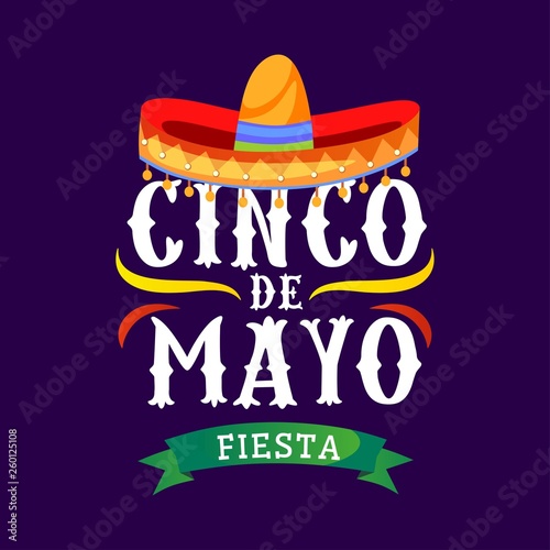 Cinco de mayo vector greeting card with traditional mexican sombrero and flourish elements. 5 may mexican holiday colorful greeting card. Vector illustration
