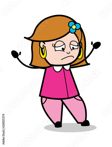 Sadly Raising Hands - Retro Cartoon Female Housewife Mom Vector Illustration