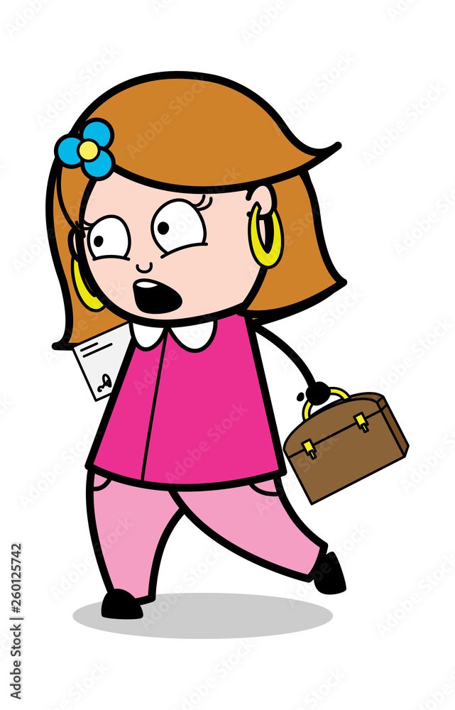 Going to Office in Hurry - Retro Cartoon Female Housewife Mom Vector Illustration Going to Office in Hurry - Retro Cartoon Female Housewife Mom Vector Illustration