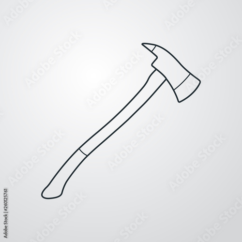 Icono plano lineal hacha bombero en fondo gris