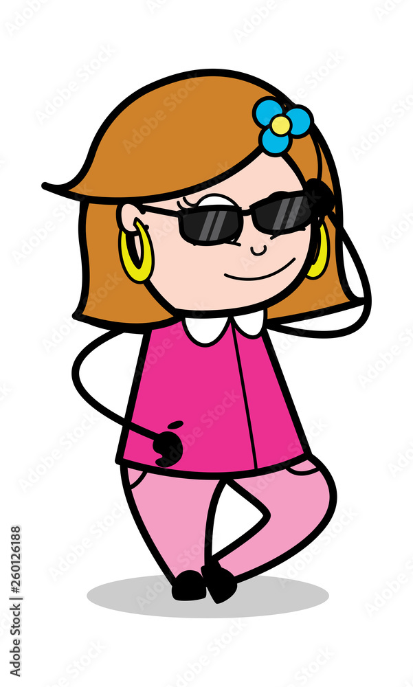 Modern Life with Sunglasses - Retro Cartoon Female Housewife Mom Vector Illustration