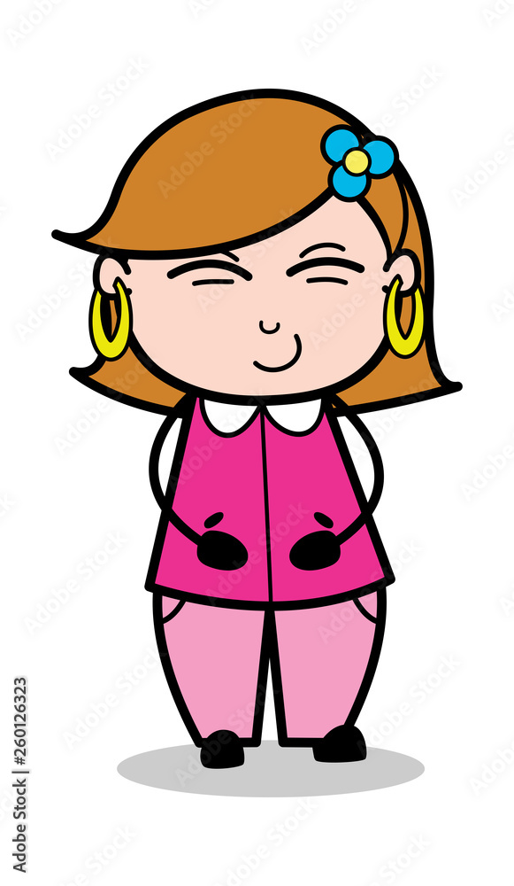 Satisfied - Retro Cartoon Female Housewife Mom Vector Illustration Satisfied - Retro Cartoon Female Housewife Mom Vector Illustration