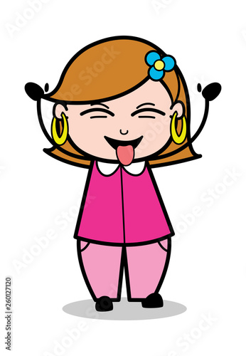 Teasing - Retro Cartoon Female Housewife Mom Vector Illustration