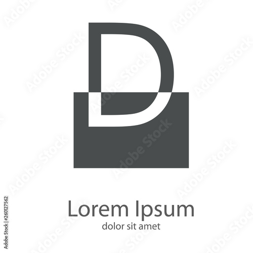Logotipo letra D mayúscula en cuadrado en espacio negativo en color gris