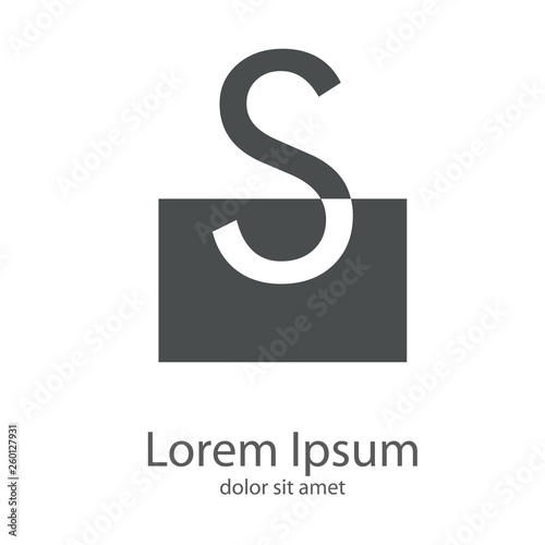 Logotipo letra S mayúscula en cuadrado en espacio negativo en color gris