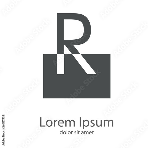 Logotipo letra R mayúscula en cuadrado en espacio negativo en color gris