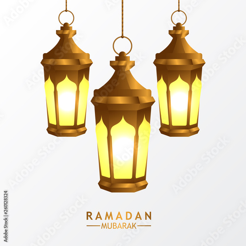 hanged group 3D golden realistic fanous arabic lantern lamp with white background for islamic event