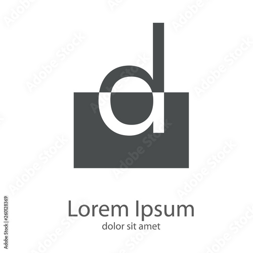 Logotipo letra d minúscula en cuadrado en espacio negativo en color gris
