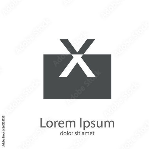 Logotipo letra x minúscula en cuadrado en espacio negativo en color gris