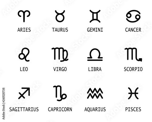 12 Zodiac signs set isolated on white background. horoscope constellation. vector illustration.
