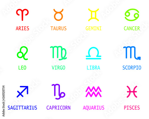 12 Zodiac signs set isolated on white background. horoscope constellation. vector illustration.