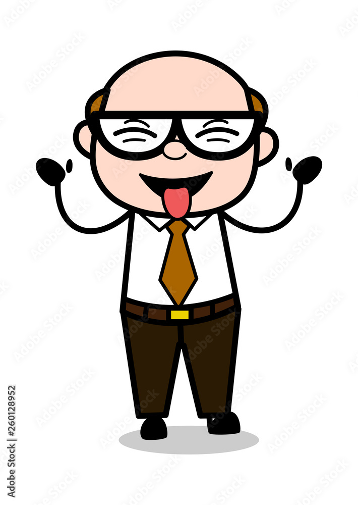 Teasing with Tongue Out - Retro Cartoon Office old Boss Man Vector Illustration Teasing with Tongue Out - Retro Cartoon Office old Boss Man Vector Illustration