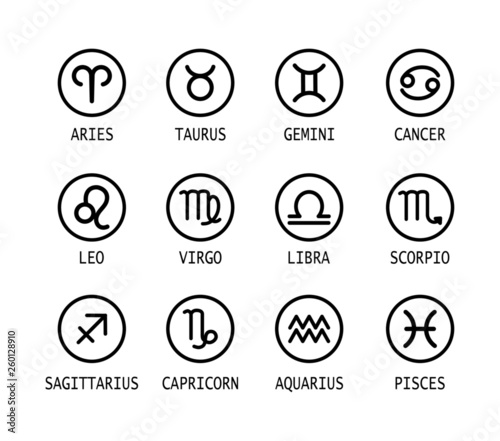 12 Zodiac signs set isolated on white background. horoscope constellation. vector illustration.
