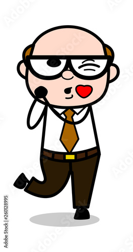 Romantic - Retro Cartoon Office old Boss Man Vector Illustration