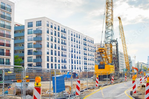 Excavator cranes construction site road