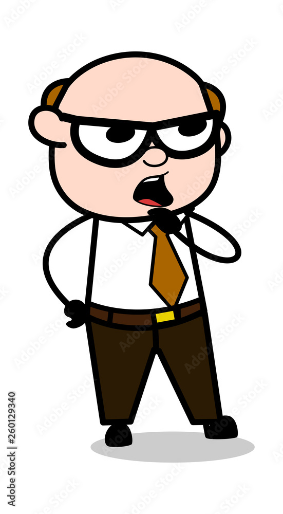 Thought - Retro Cartoon Office old Boss Man Vector Illustration Thought - Retro Cartoon Office old Boss Man Vector Illustration