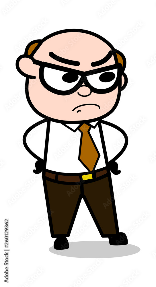 Angry Face - Retro Cartoon Office old Boss Man Vector Illustration