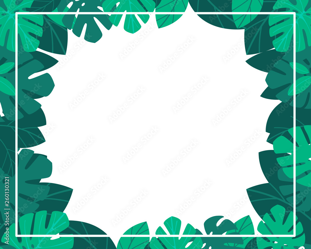 Jungle leaves frame on the white background. Summer botanical green design.  Vector illustration, flat cartoon style Stock Vector | Adobe Stock