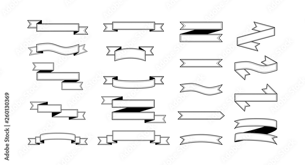 Set black ribbons banners flat Isolated on white background. vector illustration. Set black ribbons banners flat Isolated on white background. vector illustration.