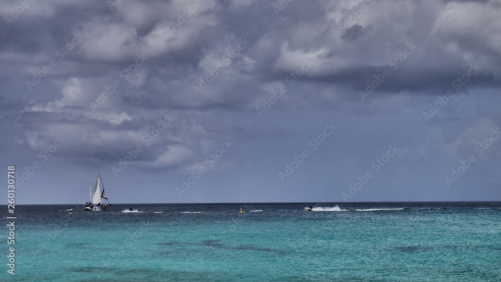 Sailboat In Tropical Water - St. Maarten Maho beach