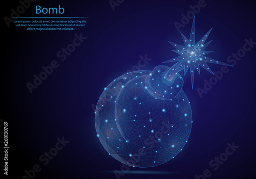 Abstract image bomb in the form of a starry sky or space, consisting of points, lines, and shapes in the form of planets and the universe. Low poly vector background.
