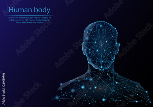Fototapeta Naklejka Na Ścianę i Meble -  Abstract image human body in the form of a starry sky or space, consisting of points, lines, and shapes in the form of planets, stars and the universe. Low poly vector background.